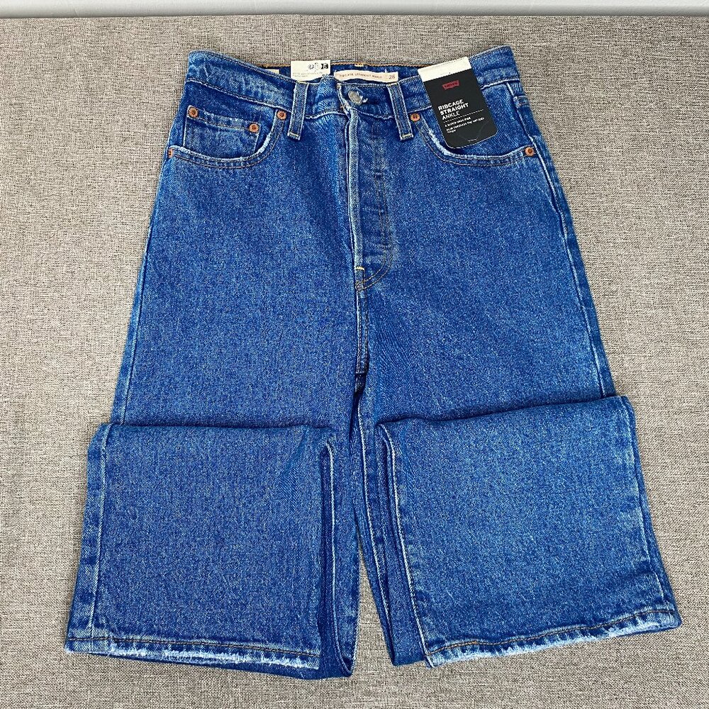 Levi's Ribcage Straight Ankle Denim Jeans Women 26 High Rise Blue Distressed NWT - Picture 3 of 16